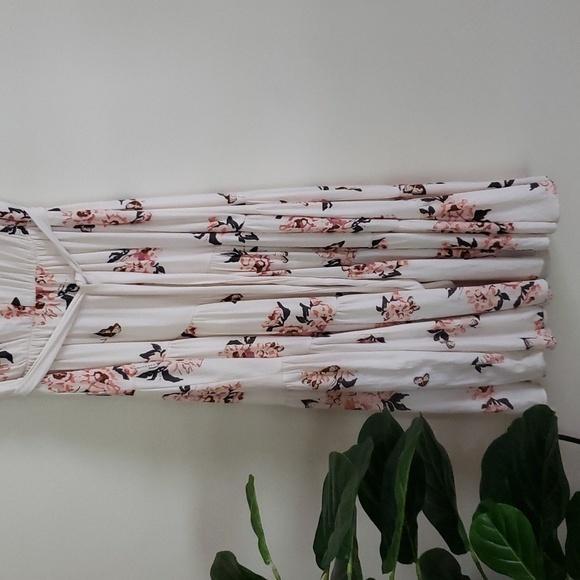 Free people floral cream pink boho midi maxi dress waist tie, button up … - Picture 4 of 11